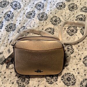 Coach Metallic Pink Pebbled Leather Crossbody Bag with Adjustable Strap